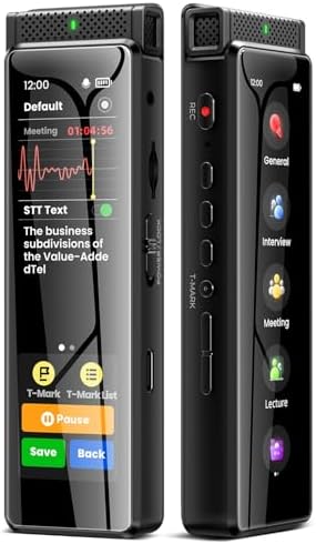 8GB Digital Voice Recorder with Playback, Innioasis R1 Full Touchscreen Voice Recorder with Bluetooth, Voice Activated Sound Audio Recorder Device with Mic Black