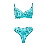 Dessous Set Strapse Frauen Erotische Dessous Kleidung Mode Neue Muster Blumenmuster Hohle Spitze Enge Unterwäsche Set Klein Dessous Set Damen (3-Mint Green, M)