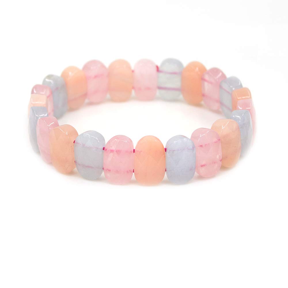 CHENYUE Gem Semi Precious Gemstone 14mm Faceted Oval Beads Stretch Bracelet 7.5 Inch Unisex