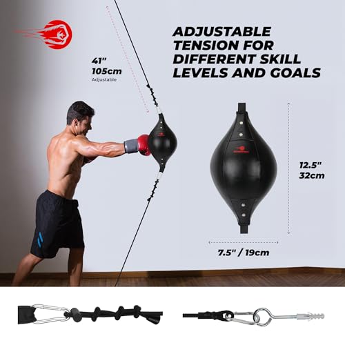Boxerpoint Double End Bag for Boxing – Premium Punching Bag for Adults – Durable PU Leather Material & Adjustable Cords – Double End Bag Boxing Equipment for Training at Home & Gym (Oval)