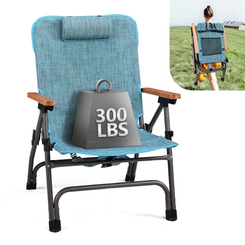 VINGLI Aluminum Folding Camping Chair,Backpack Camping Chair for Adults with Cup Holder, Heavy Duty Outdoor Chairs Support 300LBS,Lawn Chairs