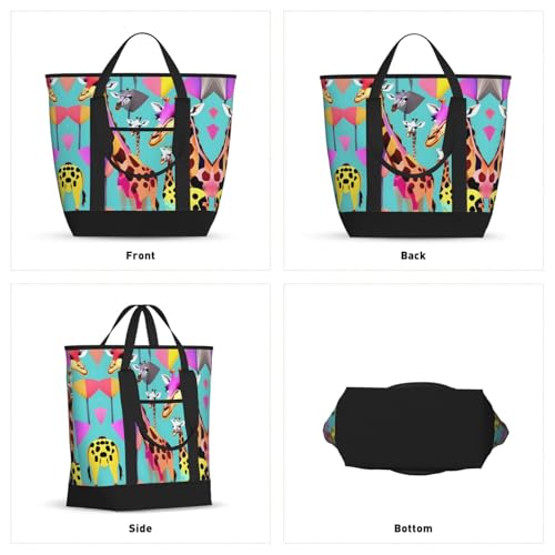 Sac isotherme de grande capacité réutilisable noir imperméable avec imprimé girafe
