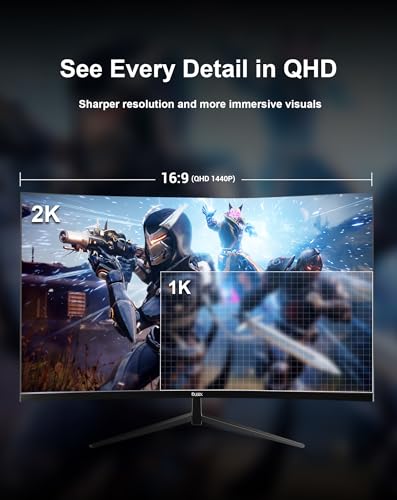 Image of 32 Inch Curved Gaming Monitor, 165Hz QHD 1440P VA Computer Screen, 1500R, 3500:1 Contrast Ratio, 98% sRGB, HDR10, Frameless Design for PC and Console Gaming, HDMI, DP, VESA
