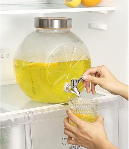 Image of Bellemax 3 LTR Glass Beverage Mosambi Shaped Dispenser with Tap, Drink Dispensers for Beer, Water, Cocktails, Detox Drinks & More Perfect for Parties,Bars,Restaurants,Decoration,Daily Use (BX-08)
