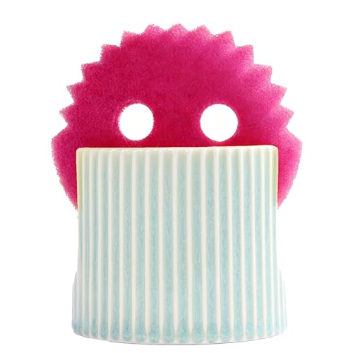 Hoilse Ceramic Sponge Holder for Kitchen Sink, Quick Dry Sink Caddy Organizer with Non-Slip Base, Farmhouse Sponge and Brush Holder for Countertop, Bathroom or Kitchen, Vintage Green