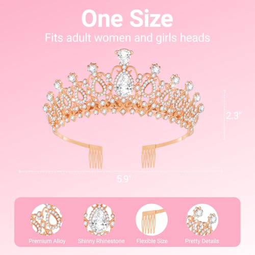 Birthday Tiara and Crown with Sash, Birthday Tiara for Women Party (Rose)