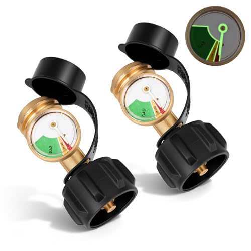 Siziviki 2-Pack Propane Tank Gauge with Leak Detector, Universal Level Indicator for 5-40 lb Tanks, QCC-1/Type 1 Connector for BBQ Grills, RV Campers, Patio Heaters and More