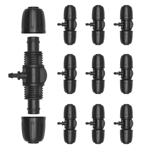 DEWIN Irrigation Fittings Kit, Barbed Tee Connector for Drip Irrigation1/2 inch to 1/4 inch Anti Drop Irrigation Tube 10pcs Premiun for Lawn Farm and Garden(13mm ID/ 4mm ID) 3.3 x 1.7 inch