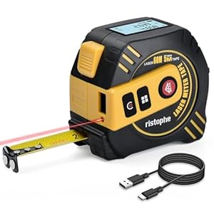 2-in-1 Laser Tape Measure – ristophe 197Ft Digital Tape Measure & 16Ft Measuring Tape with LCD Display – Pythagorean, Area, Volume Laser Measuring Tool for Construction & Woodworker (M/in/Ft Unit)