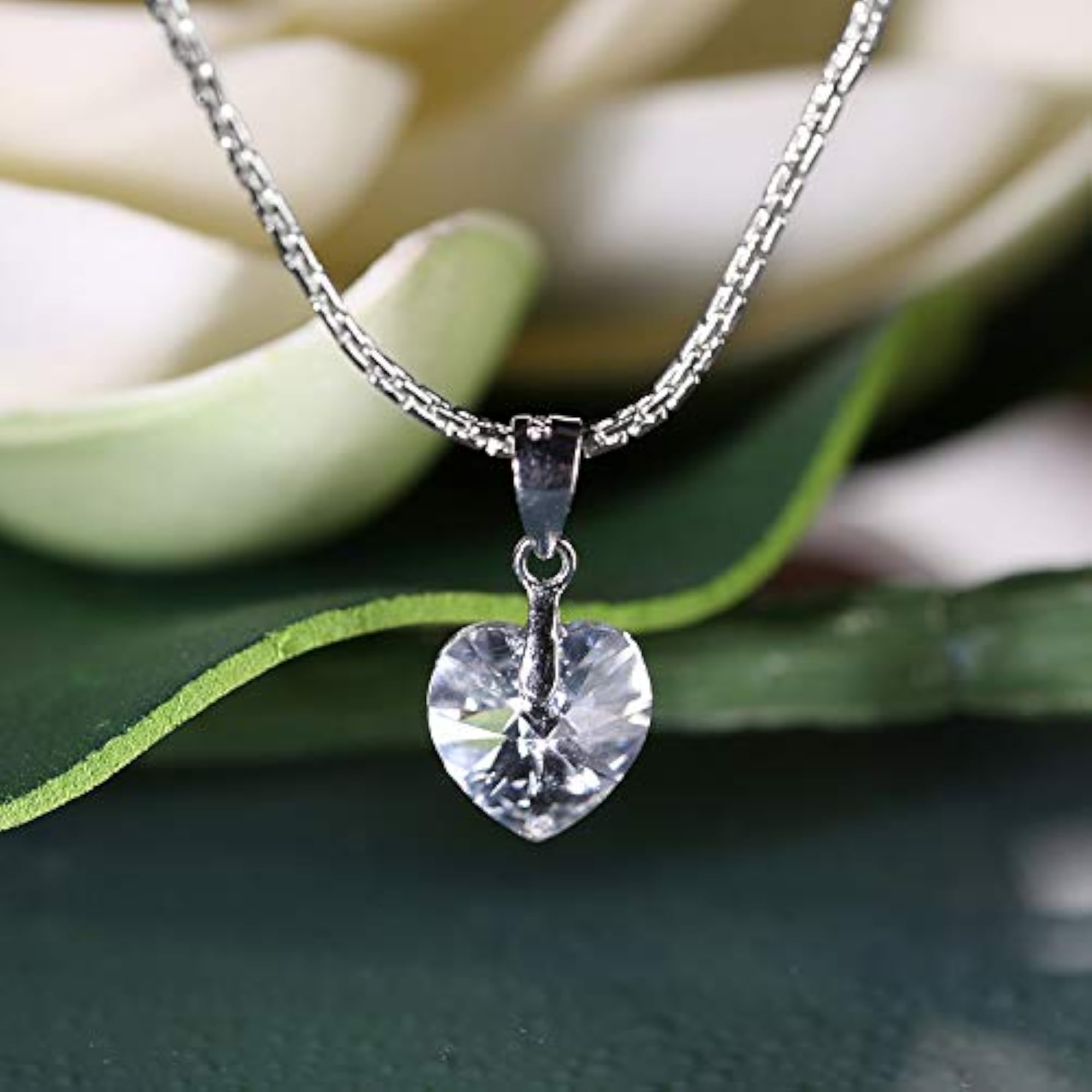 925 Silver BIS Hallmarked Valentine Heart Pendant Chain for Girls WHITE