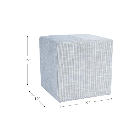 Image of HomePop 19 inch Square Ottoman - Blue Pinstripe Fabric