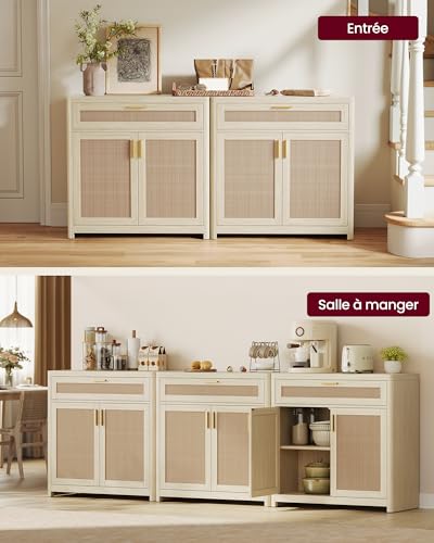 Buffet bohème rotin 80 cm tiroir + étagère VASAGLE