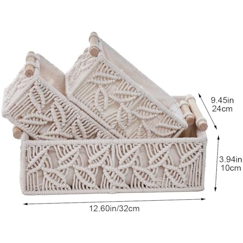Cestas de macramé de cuerda de algodón de alta calidad con elegantes asas de madera 5