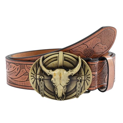 Uqezagpa - Uqezagpa Gravurer Schnallegürtel Für Männer Vintage Western Hosengürtel Cosplay Kostüm Dekorative Taillengürtel Für Teenager Jungenzubehör