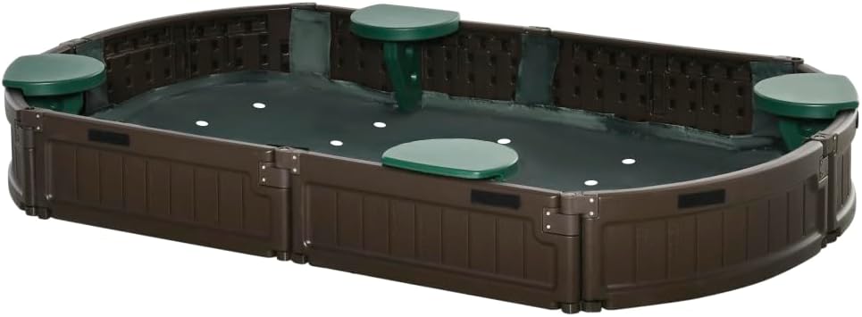 Kids Outdoor Sandbox with Weather-Resistant Cover for Backyard Play, Large Oval Sandpit Made from Durable HDPE Material, Brown