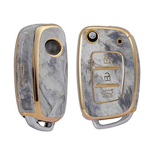 Image of Keycare TPU Key Cover Compatible for: Creta, Venue, i20 N line, Aura, Xcent, Active i20, Elite i20 flip Key (Non Push Button Start Models) (Marble Finish)