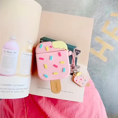 Image of Airpods 4 Cover Silicone Case (2024) Active Noise Cancellation (ANC) with Keychain Protective Case ((Pink) Ice-Cream)