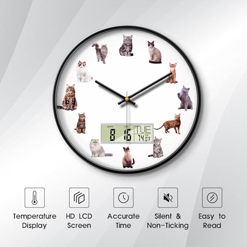Horloge murale numérique 35 cm avec date et température pour salon