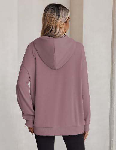 Zeagoo Fall Winter Oversized Hoodie Crewneck Button Closure With Pockets for Travel Date Night Women 2026 Plus Size Ash Pink — view 6