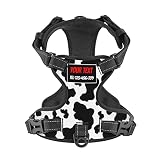 Custom No Pull Dog Harness, Personalized Cow Texture Print Dog Vest with Pet Name Phone Number, Cust