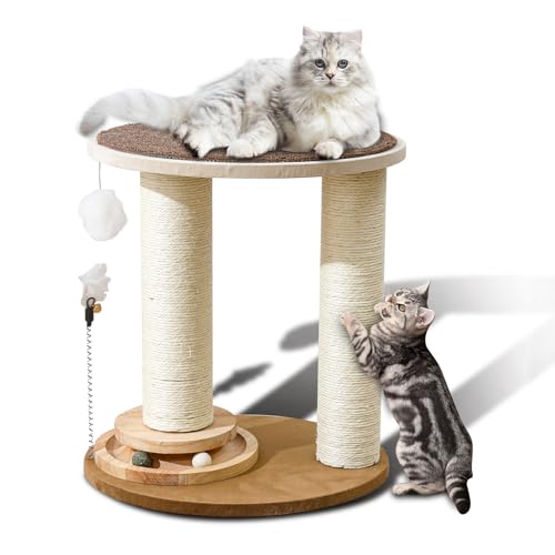 Wood Cat Tree Tower with Scratching Posts – Handmade Cat Condo for Indoor Cats – Cat Scratcher & Resting Platform – Stable & Stylish Cat Furniture