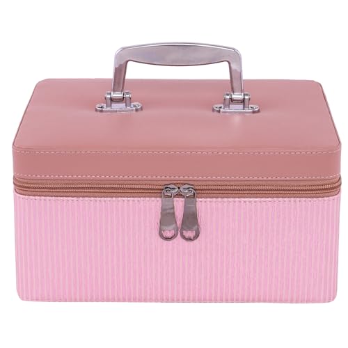 Image of FADAK Cosmetic Makeup for Beauty Case Wedding Makeup Brushes Pouch Tikli Organizer Travel Large Vanity Mirror Box Storage Bag Jewelry Bridal Box (Pink Taffy)