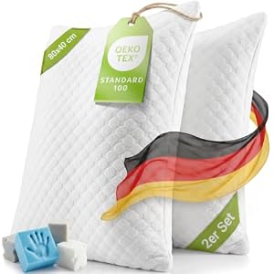 Juskys Kopfkissen 2er Set 40×80 cm mit Memoryschaum, ergonomisch, Weiß