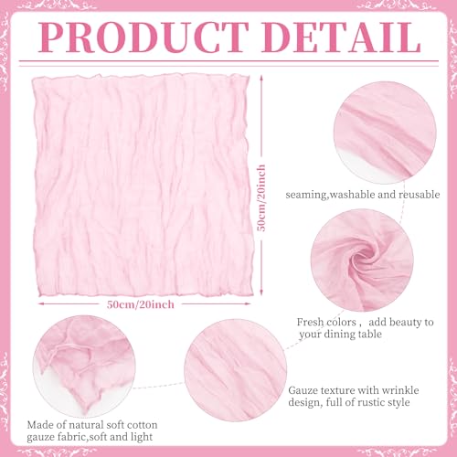 Gauze Cheesecloth Napkins Set of 42, Pink 20 x 20 Inch Rustic Boho Dinner Napkins Wrinkled Rustic Linen Napkins Decorative Table Napkins for Wedding,Dinner,Family Everyday Use/Parties(Light Pink) by Pesonlook - Image 4