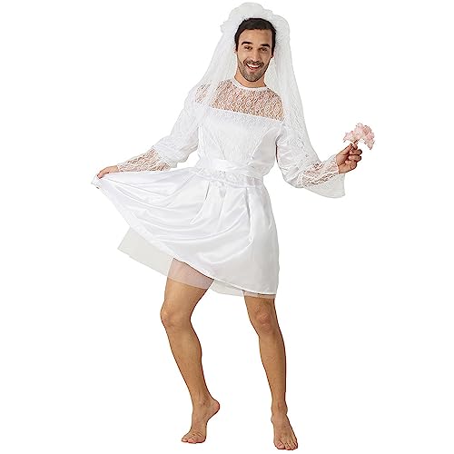Aspire Bloom Robe de mariée blanche pour homme - Costume de mariage pour adulte - Tenue de enterrement de vie de jeune fille - Costume fantaisie amusant pour...