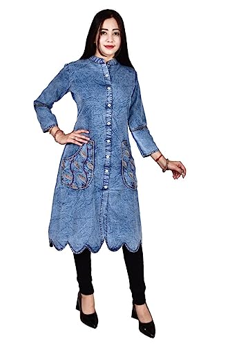Image of Marble Blue Denim Kurta for Women