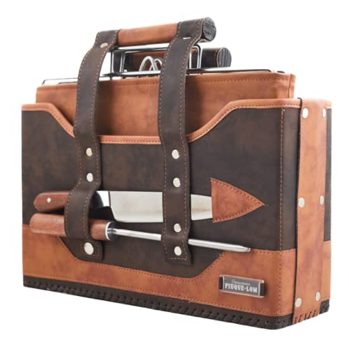 Kit de Asado para 4 Personas Barbacoa Parrilla Tablita de Madera Vaso Tenedor Cuchillo Cuadrado Servilletas (Marron)