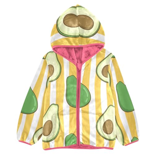 OTVEE Cute Avocado Fruit Stripes Kids Hoodie Jacket Fall Spring Full Zip Warm Outwear Coat