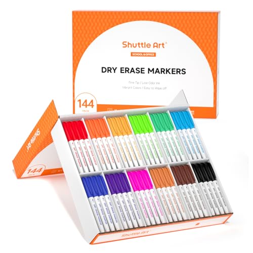 Image of Shuttle Art Dry Erase Markers, 12 Colors 144 Bulk Pack Whiteboard Markers, Fine Point Dry Erase Markers Perfect for Writing on Dry Erase Whiteboard Mirror Glass for School Office Home