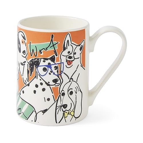 Portmeirion Mug Meirion Bright Orange Dogs Single Mug, Multi Coloured