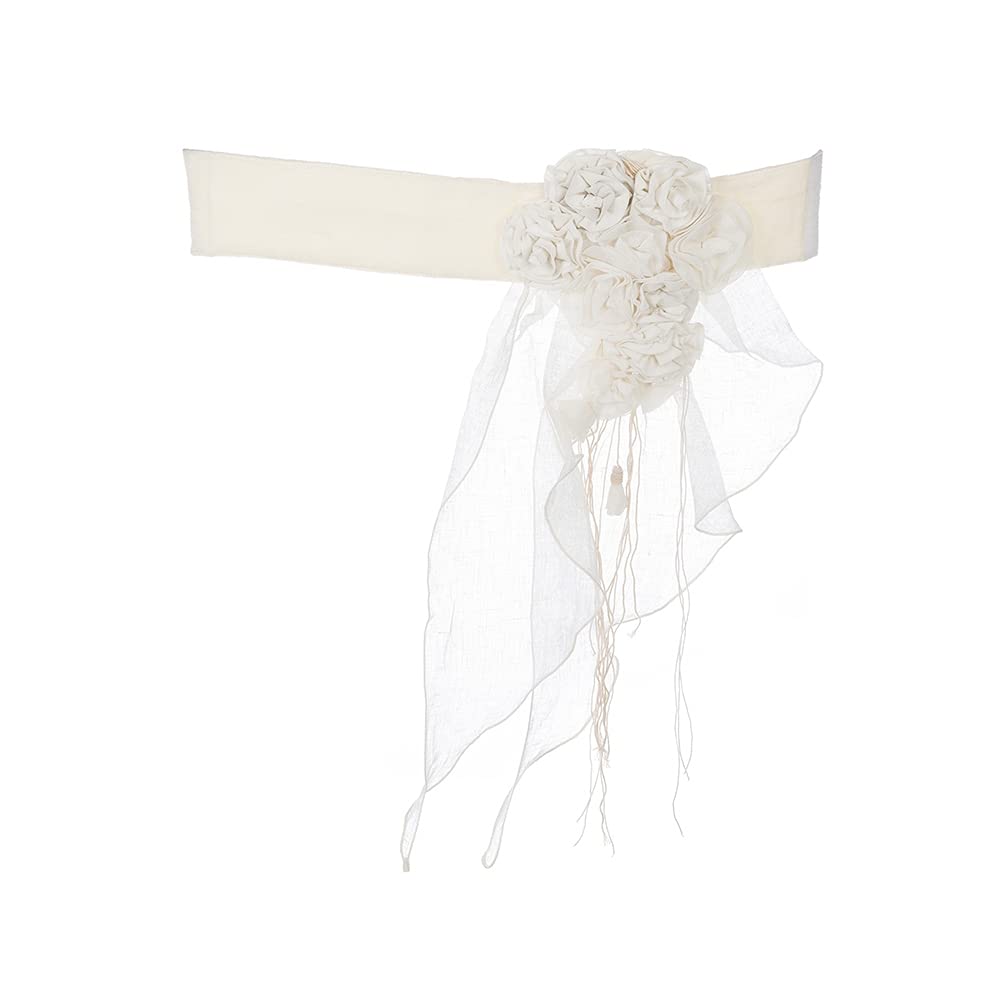 Blanc Mariclo' Set 2 embrasse Ferma Tenda con Rose e Corda Lino ècru 55x70 cm