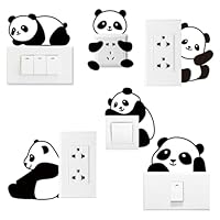 AHANDMAKER 6Pcs Cute Panda Light Switch Stickers, 7x7 Inch Cartoon Pandas Wall Sticker Light Switch Decals for Nursery Bedroom Living Room Office Home Family DIY Decor