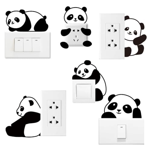 AHANDMAKER 6Pcs Cute Panda Light Switch Stickers, 7x7 Inch Cartoon Pandas Wall Sticker Light Switch Decals for Nursery Bedroom Living Room Office Home Family DIY Decor