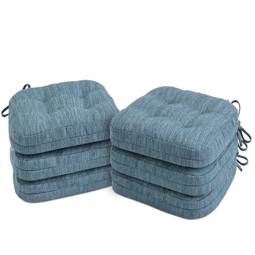 Shinnwa, Juego de cojines de espuma viscoelástica de doble capa para silla de comedor, de diseño patentado con lazos, 42 x 42 x 9 cm, 6 unidades, Azul vaquero