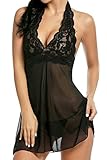 Avidlove Women Halter Lace Babydoll Mesh Sexy Lingerie Set Nightwear, Small, Black  Fba