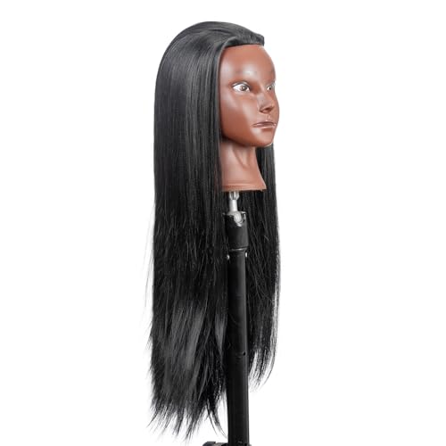 mannequin head with hair doll head for hair styling training head manikin practice cosmetology doll head styling hairdressing training braiding heads with clamp holder black