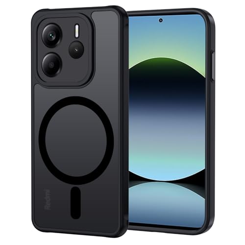 XTCASE für Xiaomi Redmi Note 14 4G Hülle Magnetisch kompatibel mit Magsafe Matt Transluzente Handyhülle für Xiaomi Redmi Note 14 4G Kratzfeste PC Rückseite + TPU Bumper - Schwarz