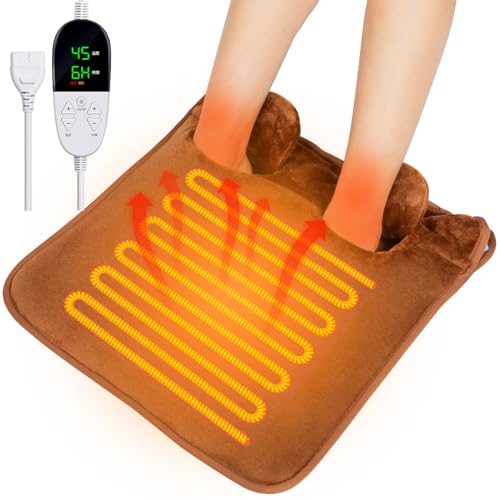 Sumeriy 電気足温器 フットウォーマー 【6段階温度切替、5段階タイマー設定】速暖 ネコミミデザイン 足温器 PSE認証 省エネ 安全 過熱保護 多用途 電気ホットマット 洗濯可丸洗い 冷え性対策 足元暖房 男女兼用 45cm*45cm 家 オフィス 足元ヒーター 日本語取扱説明書付き (ブラウン, L)