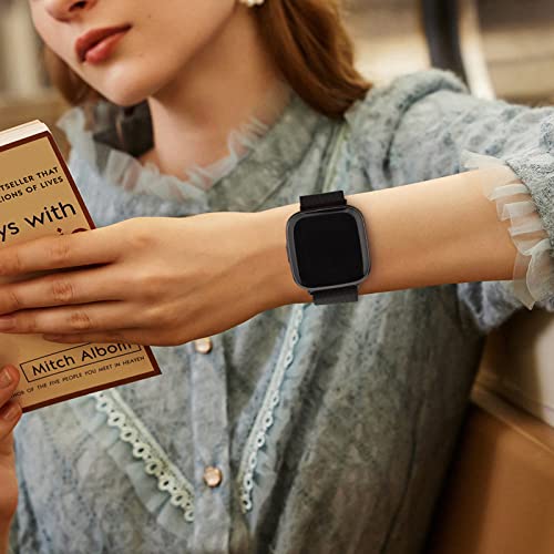 Image of Tobfit Watch Strap Compatible with Versa 2 (Watch Not Included), Stainless Steel Chain Strap with Magnetic Buckle Compatible for Men & Women (S, Black)