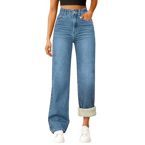 Jean d'hiver contre le froid en denim extensible droit doublé polaire