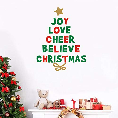 IARTTOP Creative Christmas Quotes Tree Wall Decal, Joy Love Cheer Believe Christmas Sticker for Window Clings Living Room Bedroom Decor Christmas Party Theme Decoration - Thumbnail 3