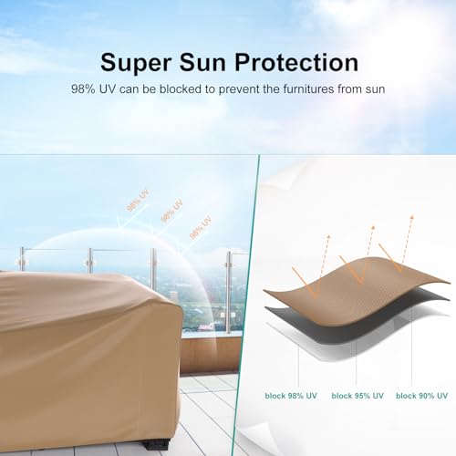 Image of Patio Furniture Set Cover Waterproof, Heavy Duty Furniture Covers for Outdoor Sectional Sofa Set Wicker Rattan Table Chair Rectangular,124 inchLx71 inchWx29 inchH,Brown