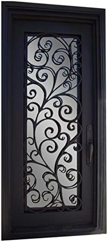 Tuscany: Iron Door, 42x96, Square Top, Sandblast Glass, Left Hand Inswing