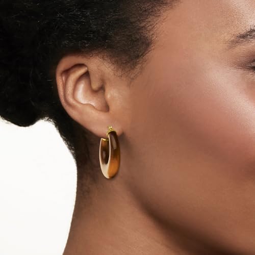 Image of Ross-Simons Round Gemstone Hoop Earrings in 14kt Gold 1 1 /8 inches