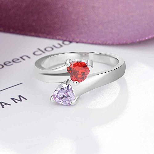 Glamcarat Personalized Mothers Ring 2 Birthstones Sterling Silver Customized Engraved Fine Jewelry For Women Promise Ring For Her Name Ring (Sterling-Silver, 7) #TOP7