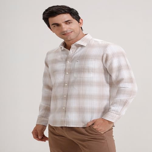 Image of BASICS Cotton-Linen Blended Men's Shirt | Slim Fit | Everyday Smart Casual Wear | Full Sleeve